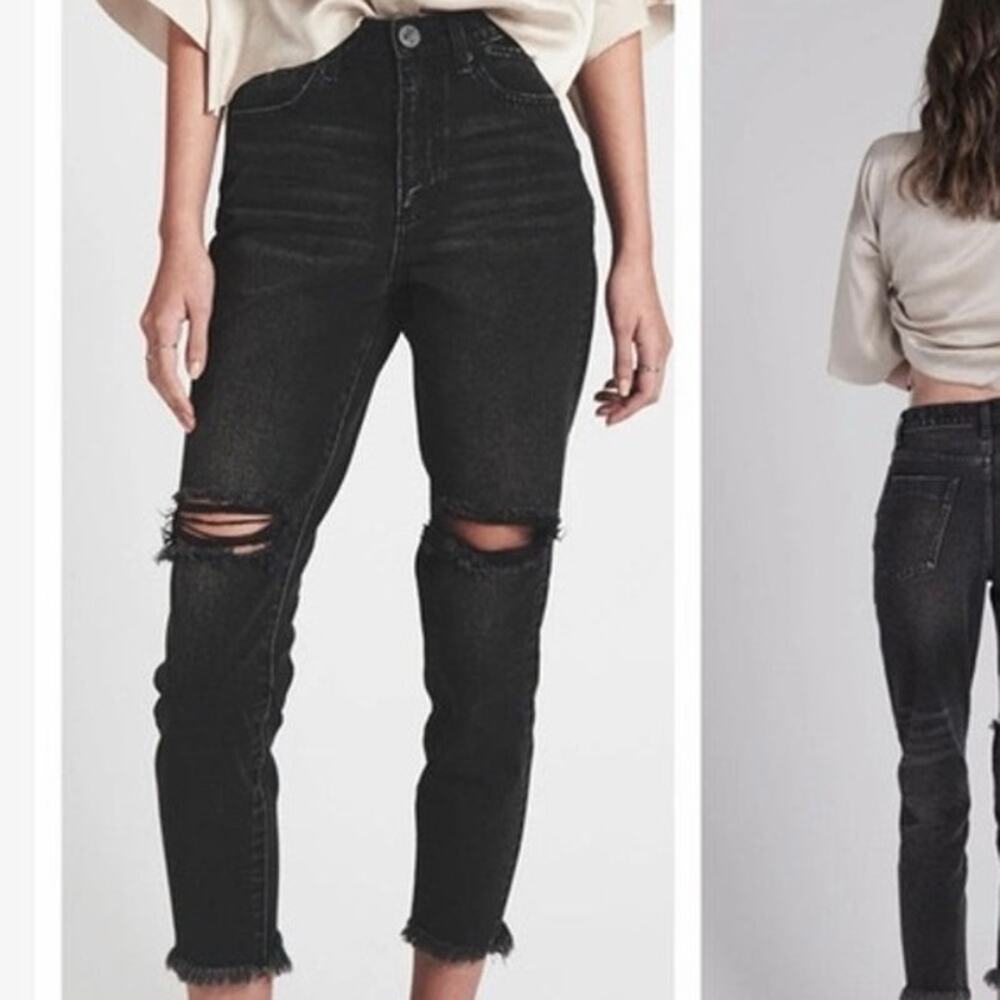 NWT One Teaspoon Sz 26 Double Bass Super High Waist Zip Hem Black Skinny Jeans